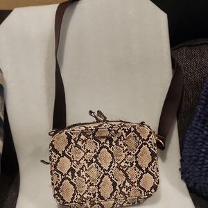 Twevelittle Elegant Snakeskin Crossbody Bag with Brown Strap